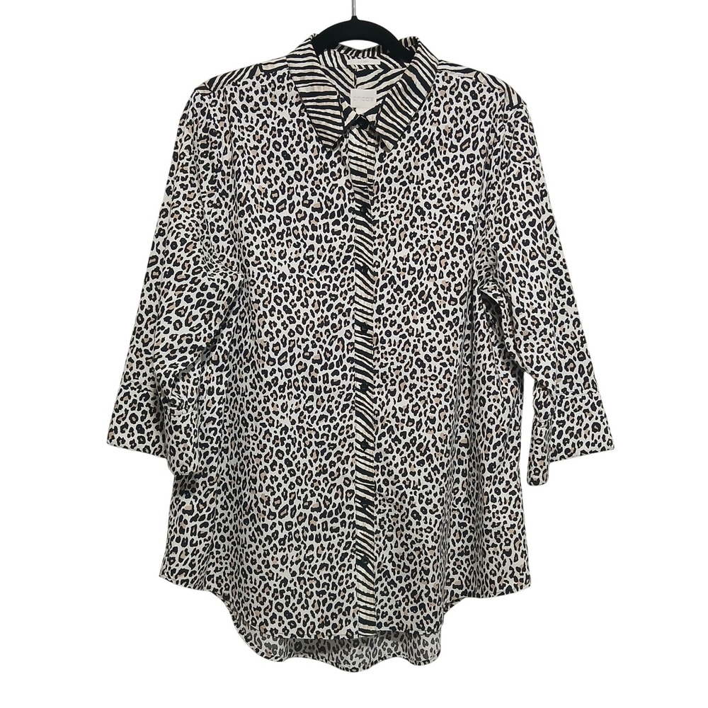 Chicos Animal Print Button Down‎ Tunic Shirt Zebra Leopard Size 3